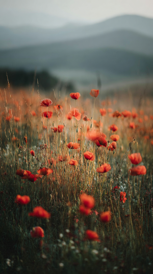 Mohnblumen und Berge